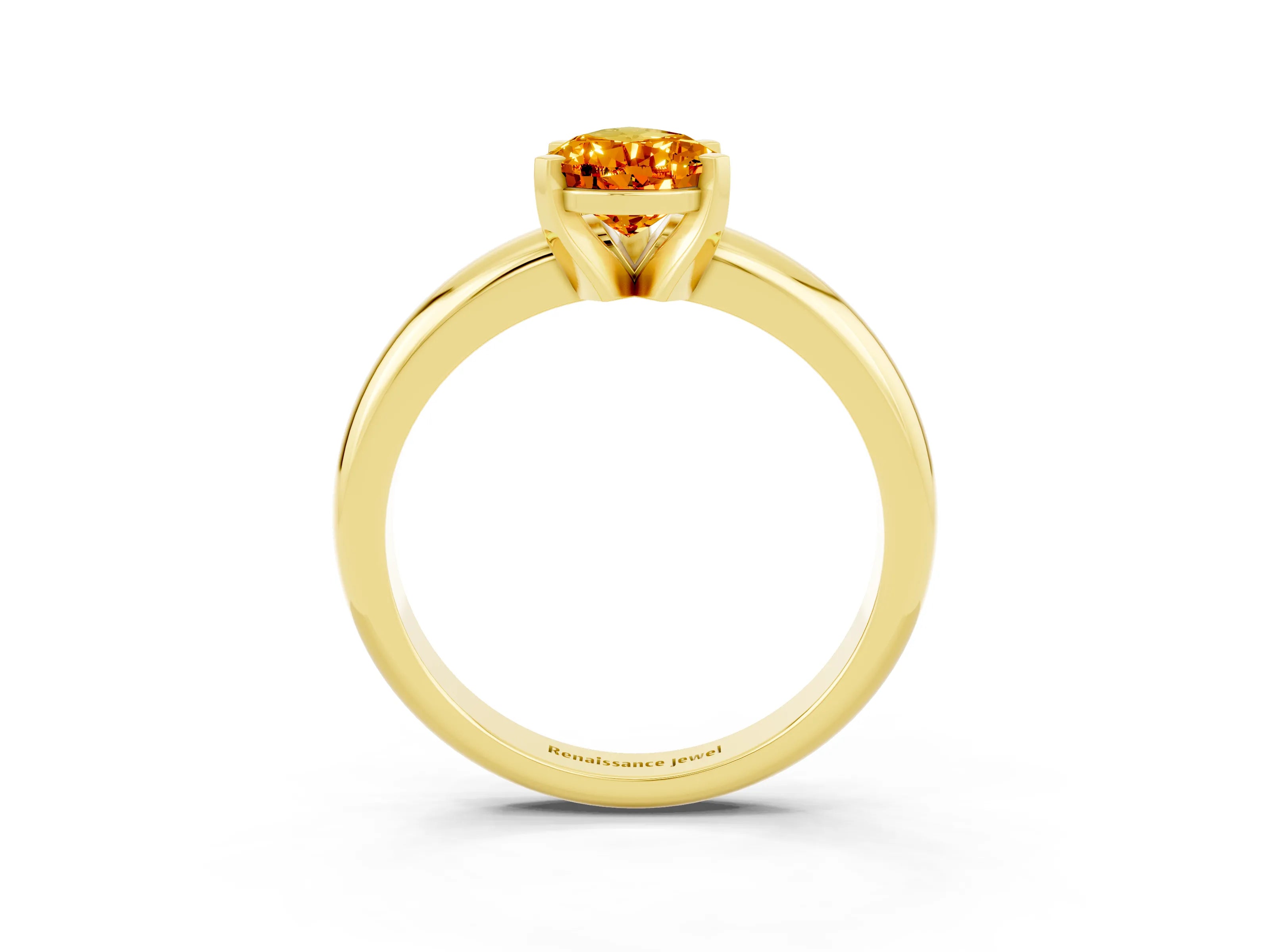 Yellow gold Pear Cut Citrine Solitaire Engagement Ring with Round Band and Four-Prong Setting_3