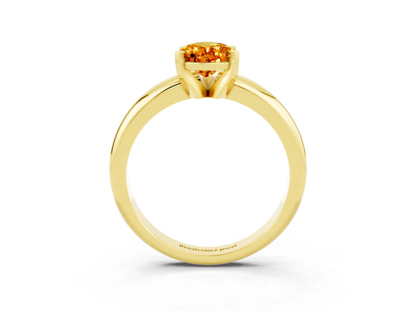 Yellow gold Pear Cut Citrine Solitaire Engagement Ring with Round Band and Four-Prong Setting