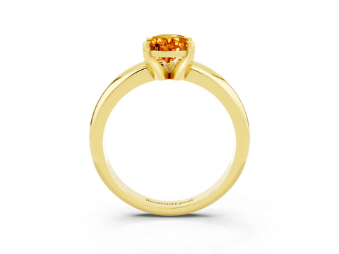 Yellow gold Pear Cut Citrine Solitaire Engagement Ring with Round Band and Four-Prong Setting_3