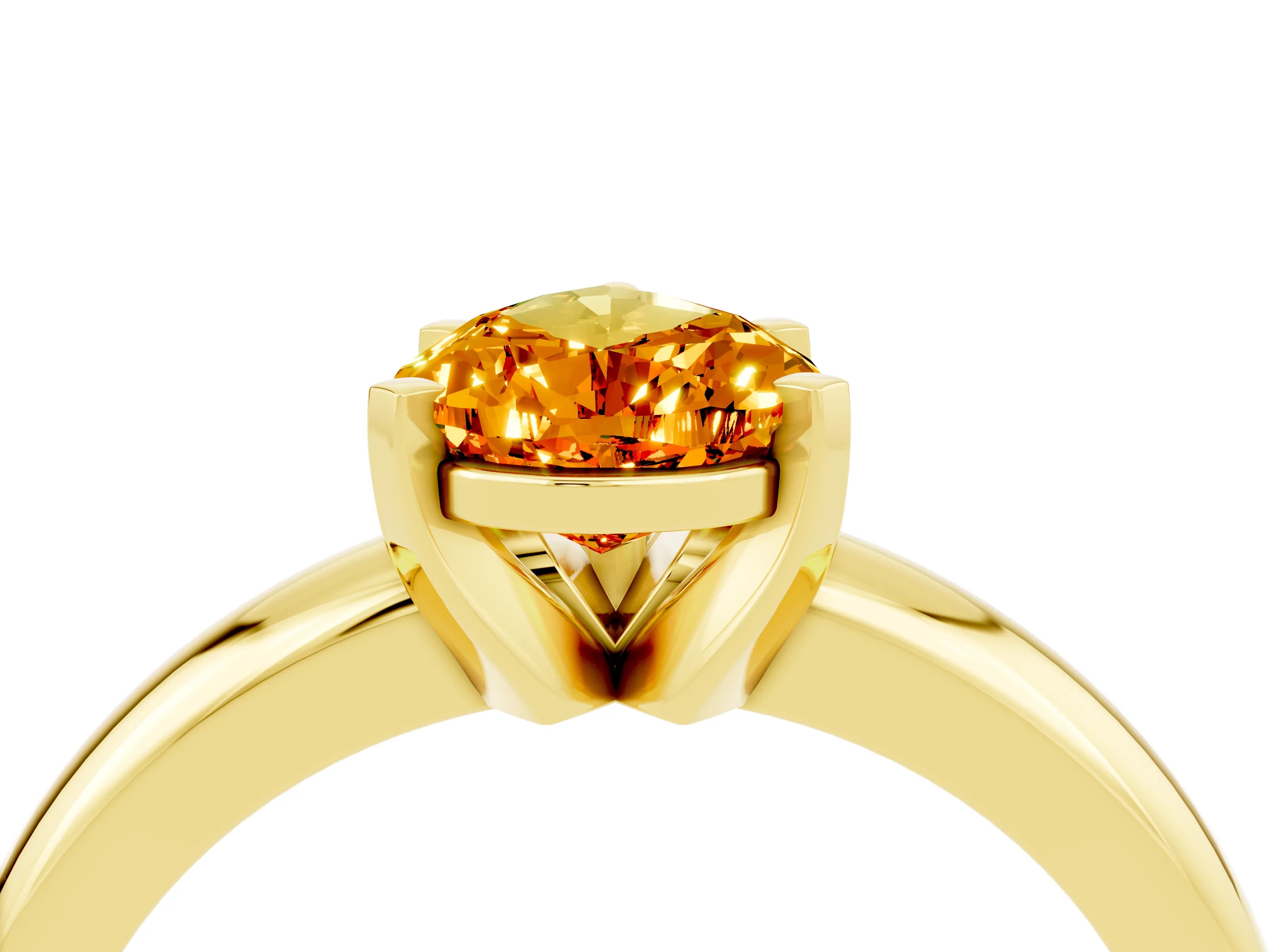 Yellow gold Pear Cut Citrine Solitaire Engagement Ring with Round Band and Four-Prong Setting_4