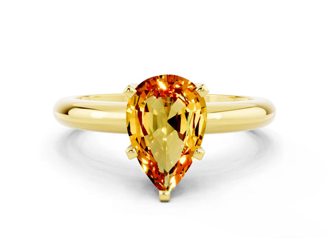 Yellow gold Pear Cut Citrine Solitaire Engagement Ring with Round Band and Four-Prong Setting