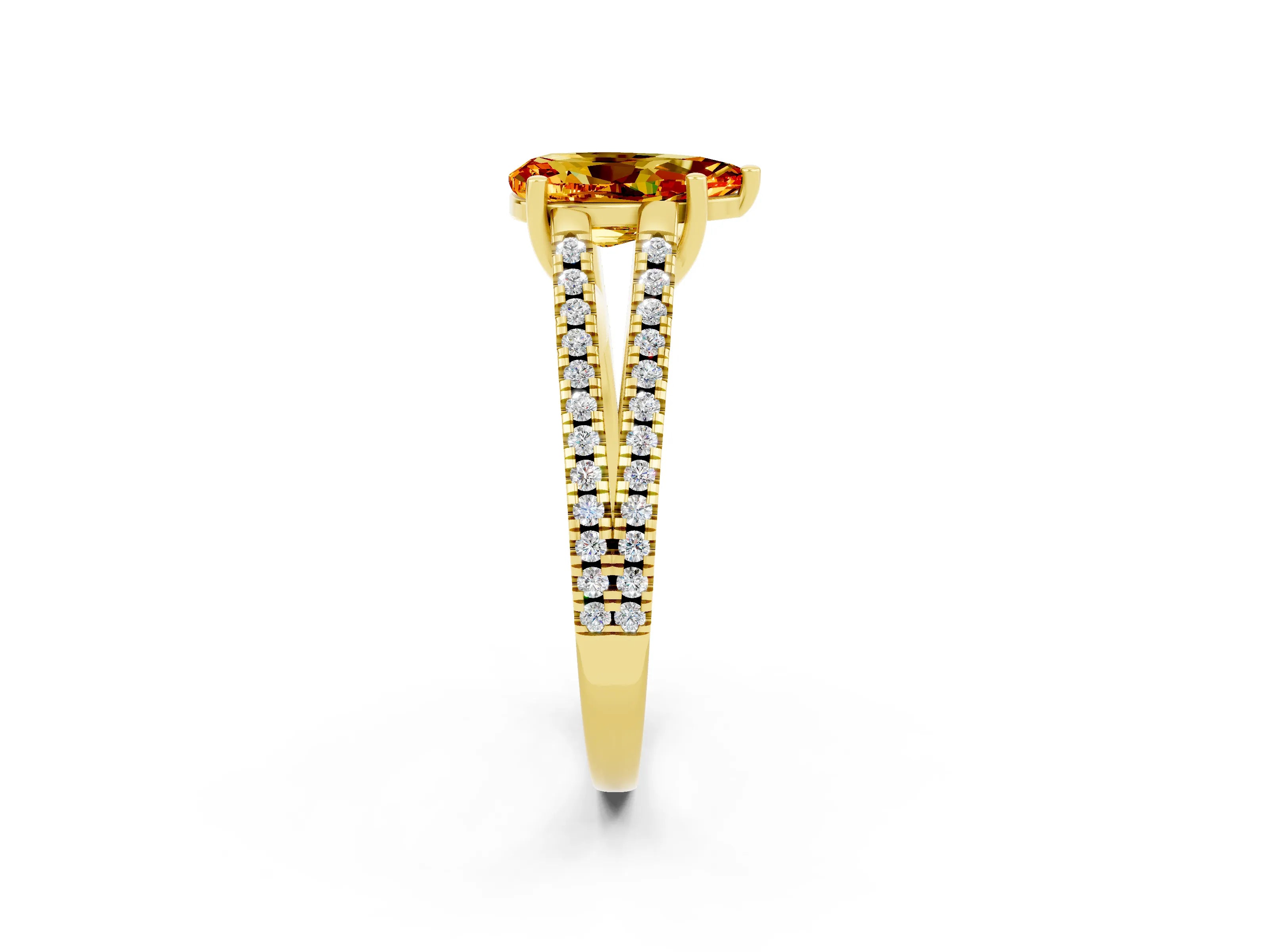 Yellow gold Pear Cut Citrine Solitaire Engagement Ring with Split Shank Pavé Band_2