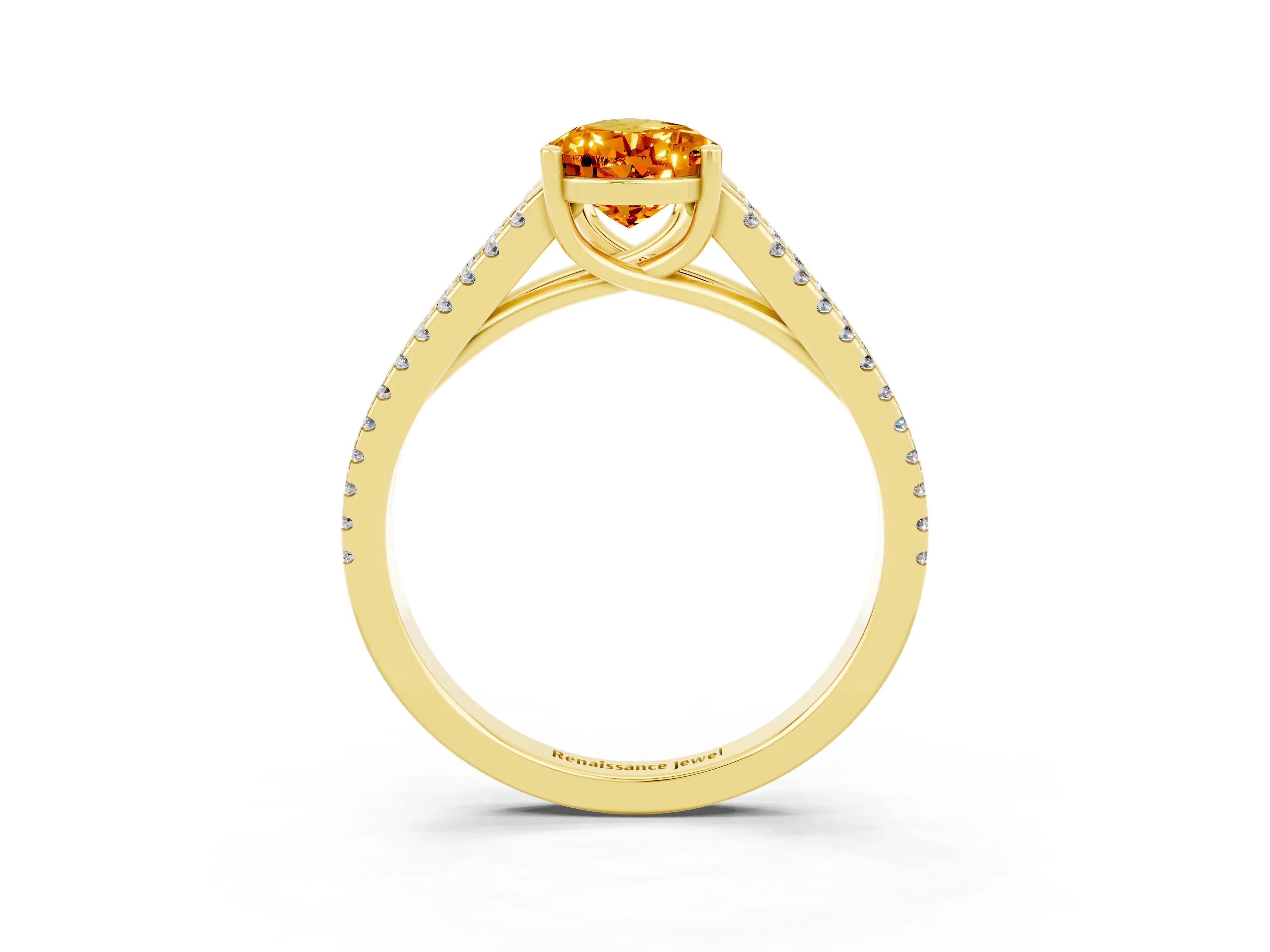Yellow gold Pear Cut Citrine Solitaire Engagement Ring with Split Shank Pavé Band_3