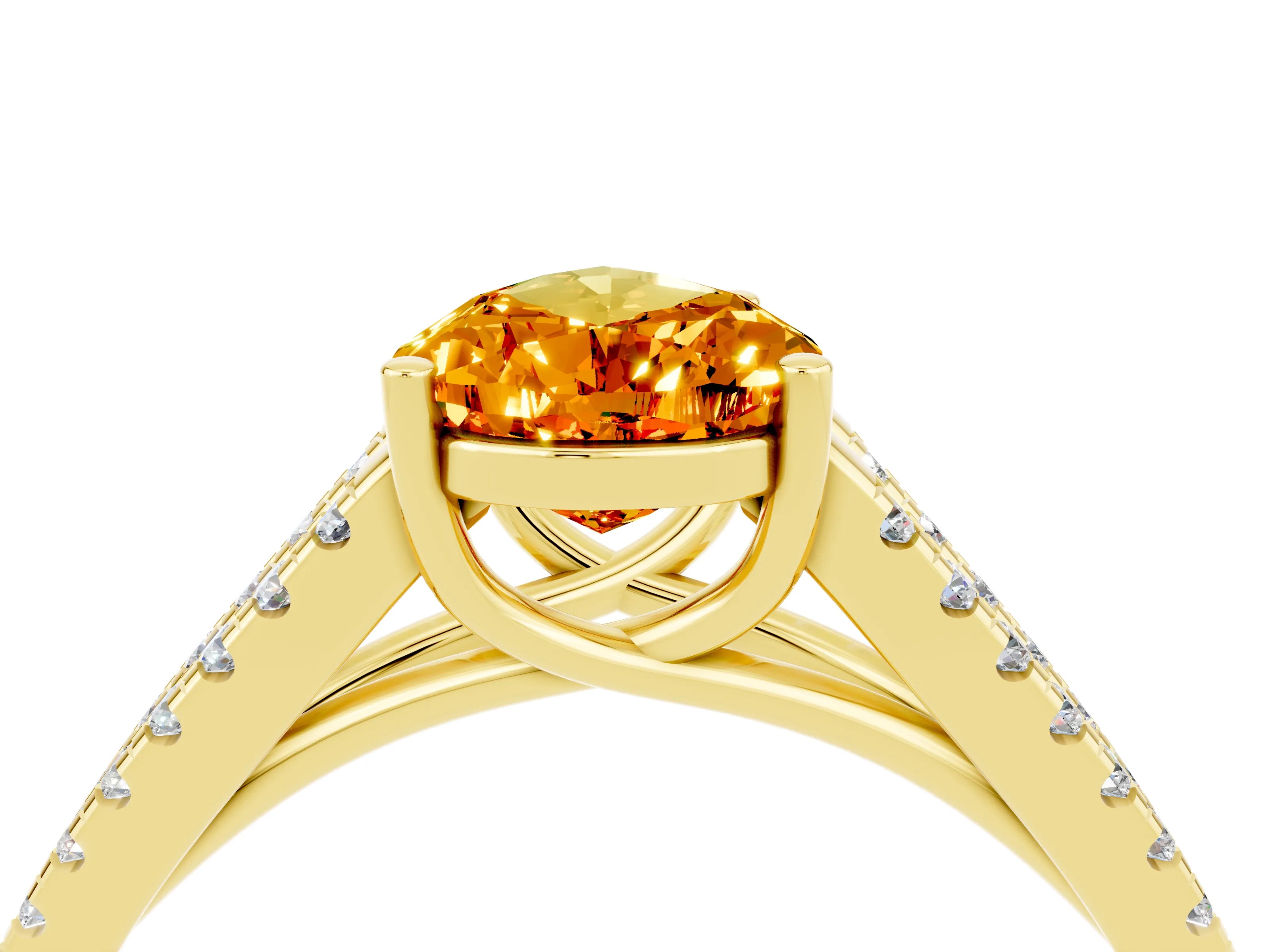 Yellow gold Pear Cut Citrine Solitaire Engagement Ring with Split Shank Pavé Band_4