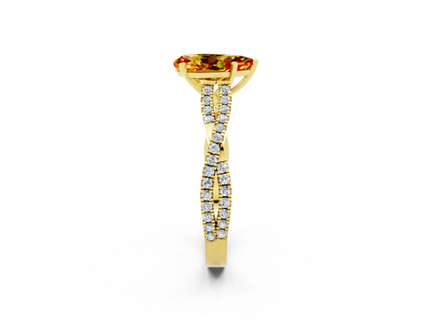 Yellow gold Pear Cut Citrine Solitaire Engagement Ring with Twisted Pavé Band and Four-Prong Setting_2