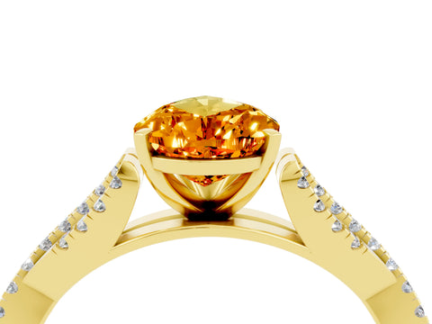 Yellow gold Pear Cut Citrine Solitaire Engagement Ring with Twisted Pavé Band and Four-Prong Setting_4