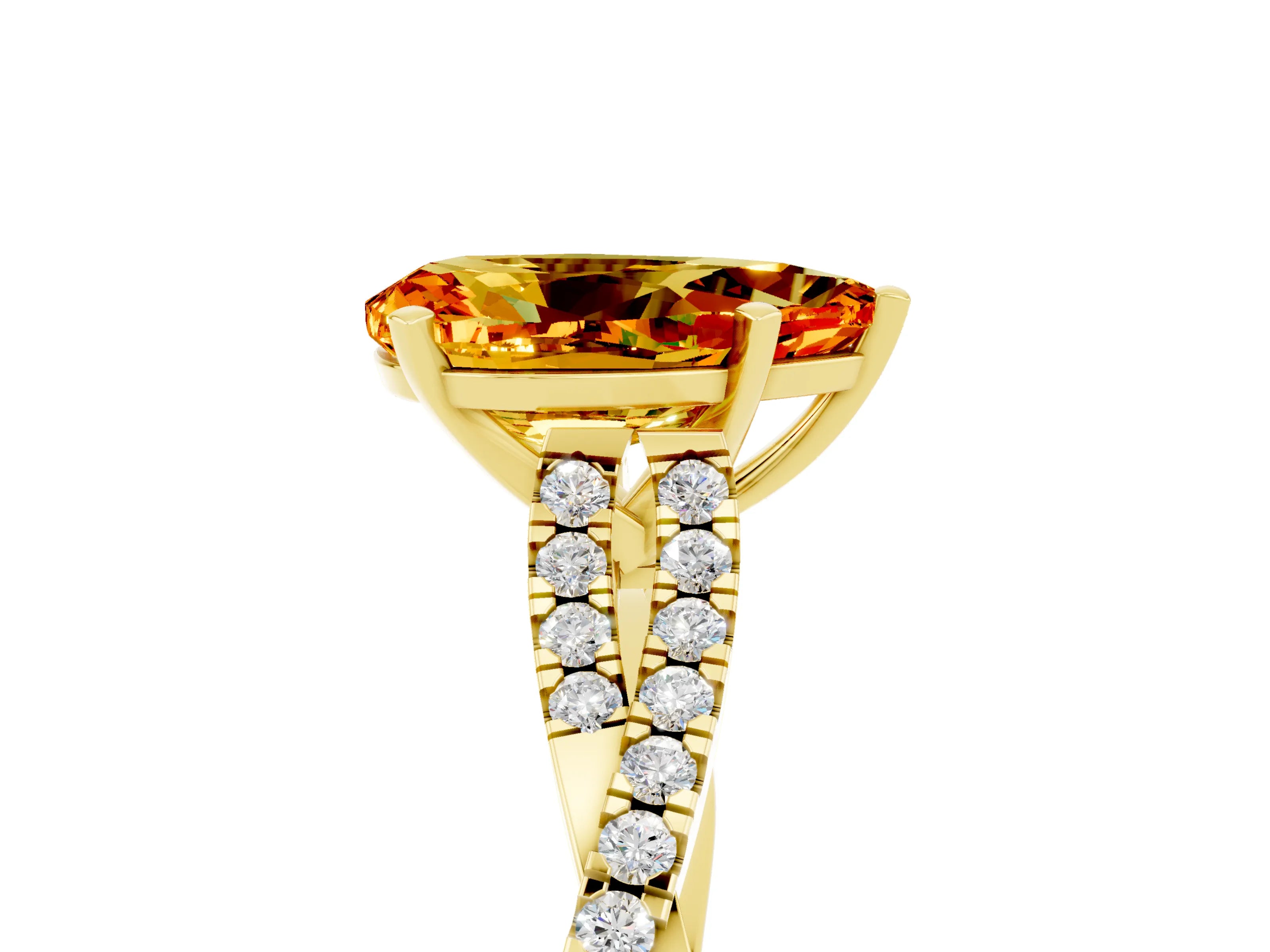 Yellow gold Pear Cut Citrine Solitaire Engagement Ring with Twisted Pavé Band and Four-Prong Setting_5