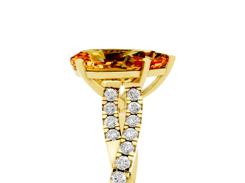Yellow gold Pear Cut Citrine Solitaire Engagement Ring with Twisted Pavé Band and Four-Prong Setting_5