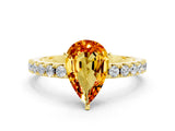 Yellow gold Pear Cut Citrine Solitaire Pavé Band with Four-Prong Setting
