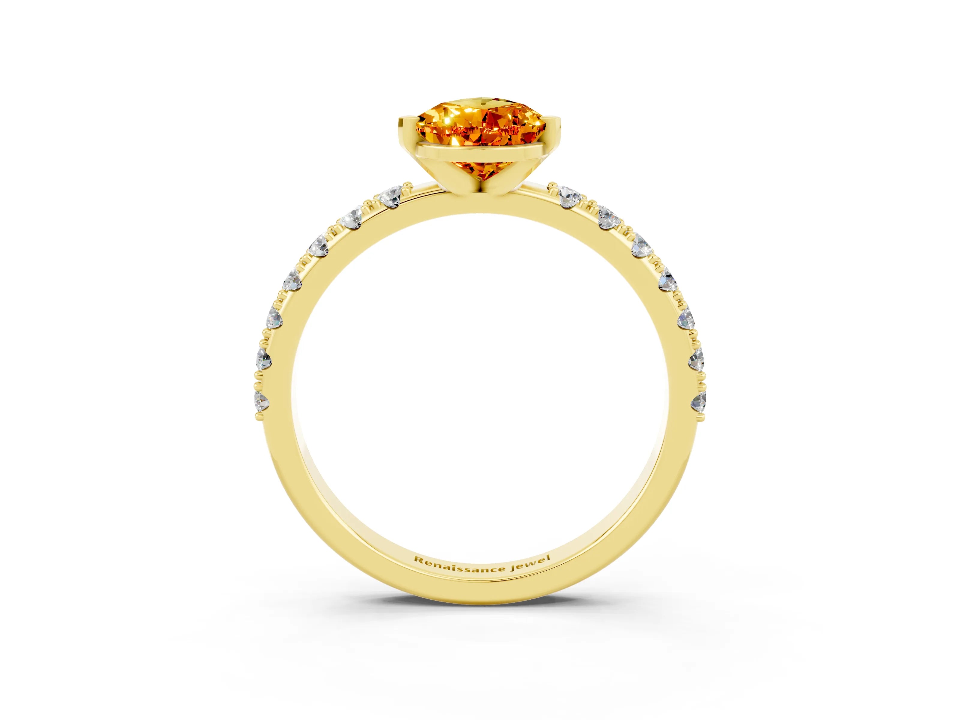 Yellow gold Pear Cut Citrine Solitaire Pavé Band with Four-Prong Setting_3