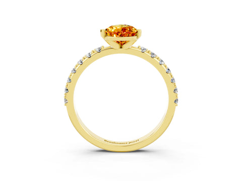 Yellow gold Pear Cut Citrine Solitaire Pavé Band with Four-Prong Setting_3