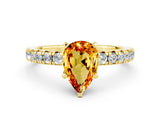 Yellow gold Pear Cut Citrine Solitaire Pavé Engagement Ring with Round Band and Prong Setting_12