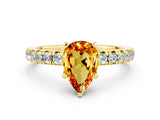 Yellow gold Pear Cut Citrine Solitaire Pavé Engagement Ring with Round Band and Prong Setting_66