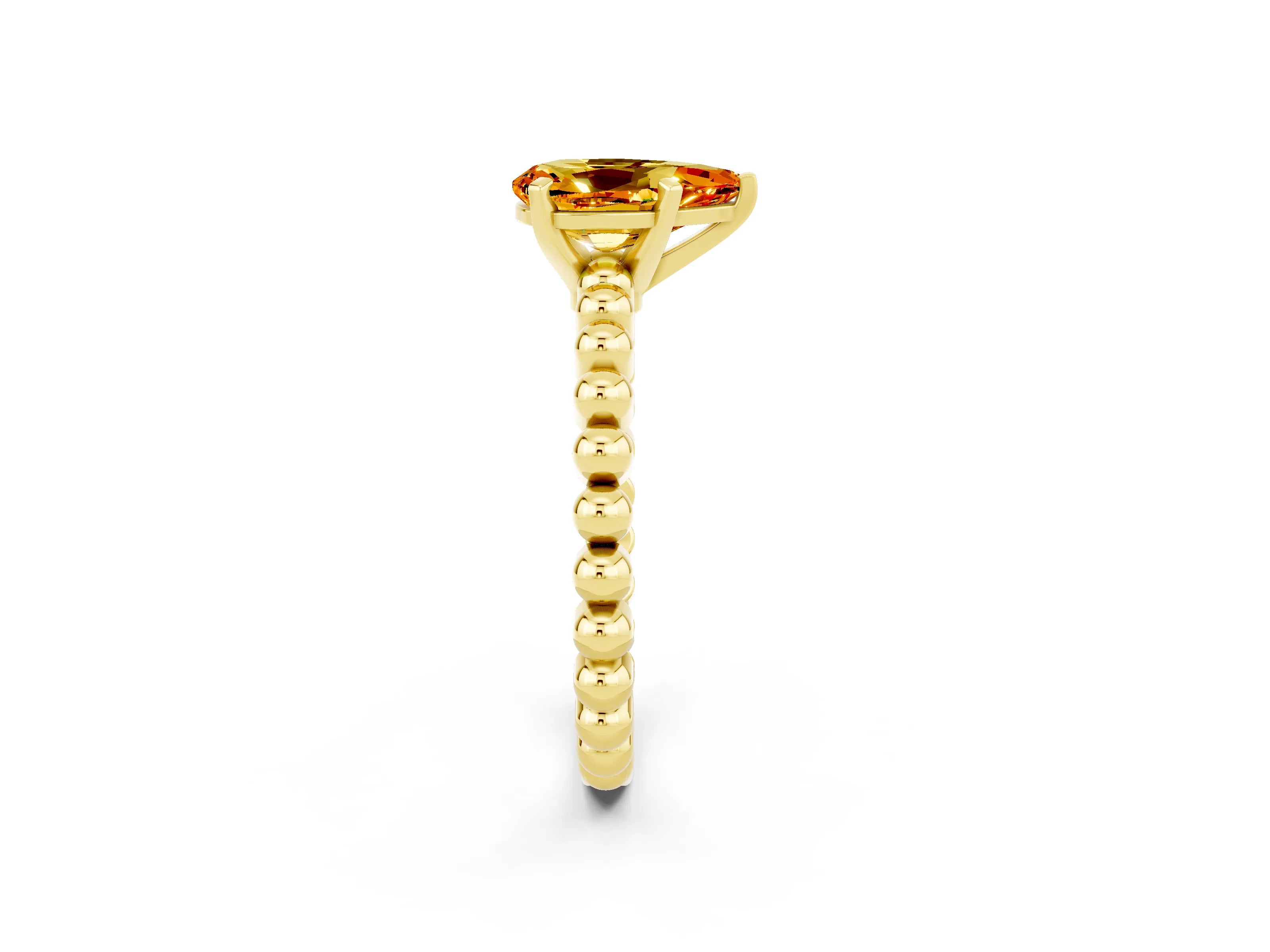 Yellow gold Pear Cut Citrine Solitaire Ring with Beaded Band and Prong Setting_2