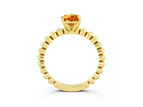 Yellow gold Pear Cut Citrine Solitaire Ring with Beaded Band and Prong Setting_3