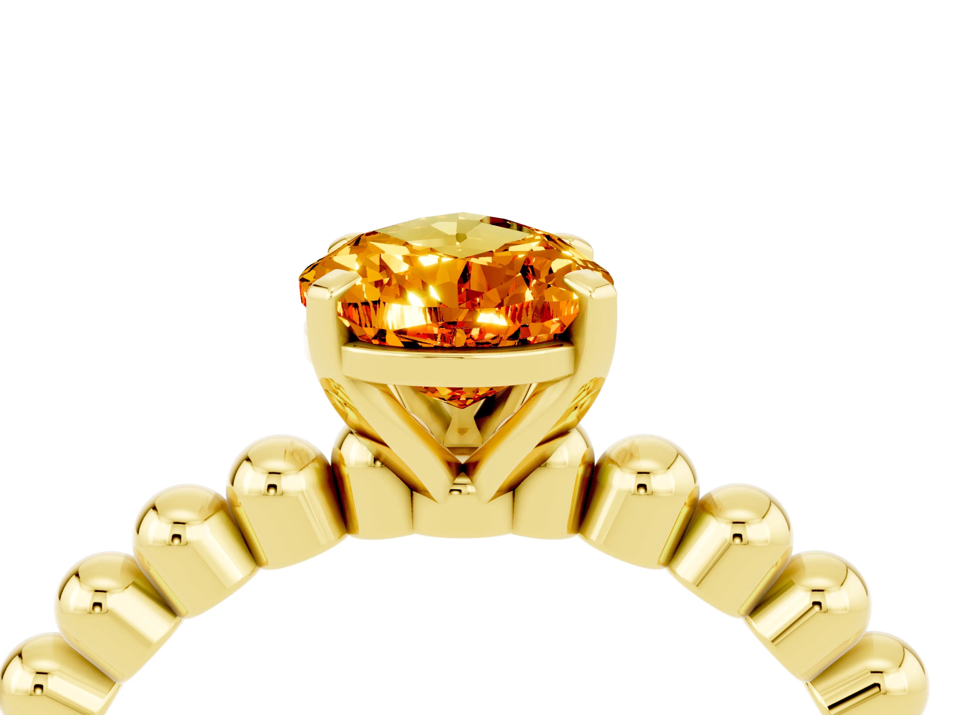 Yellow gold Pear Cut Citrine Solitaire Ring with Beaded Band and Prong Setting_4