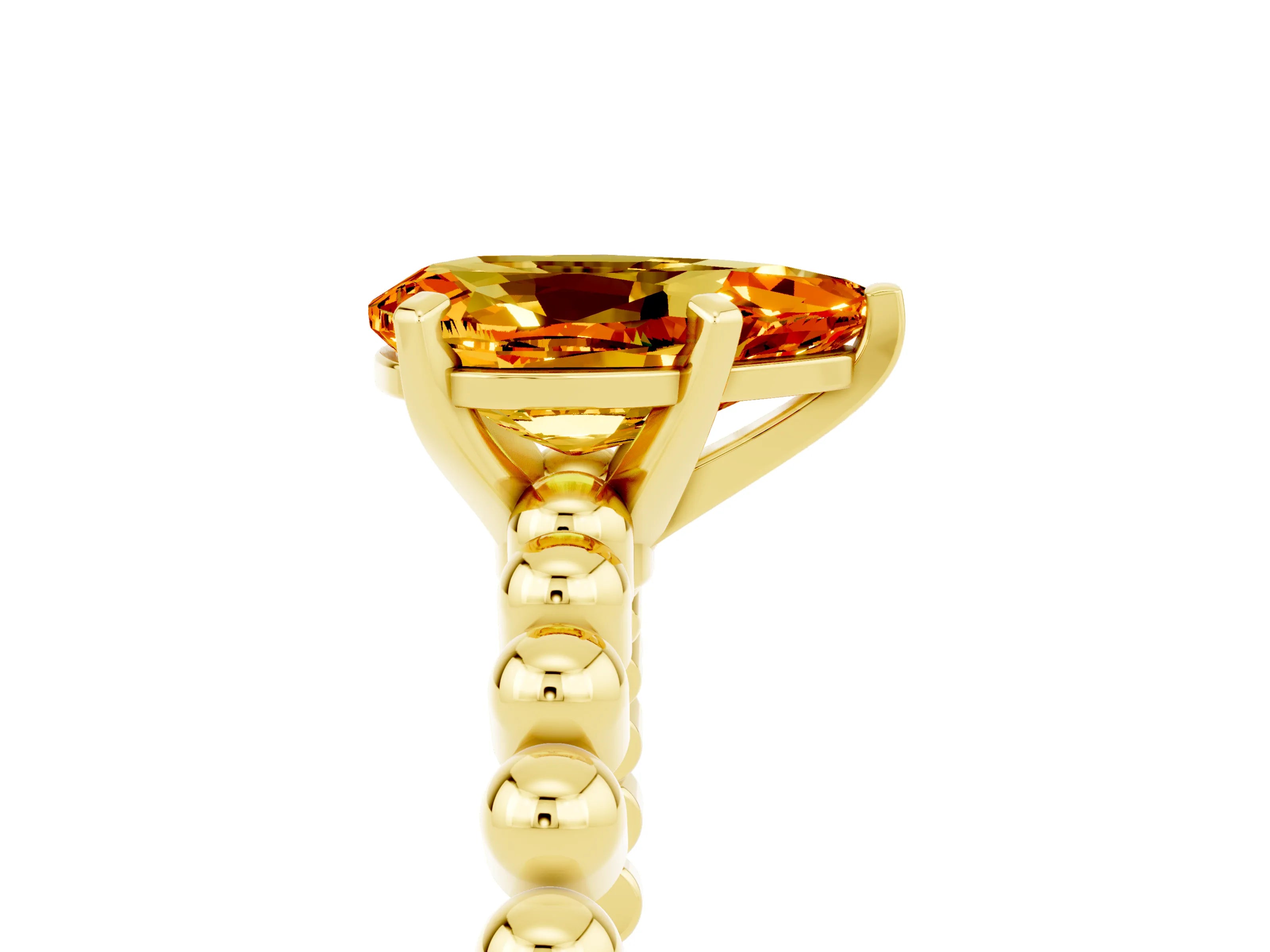 Yellow gold Pear Cut Citrine Solitaire Ring with Beaded Band and Prong Setting_5
