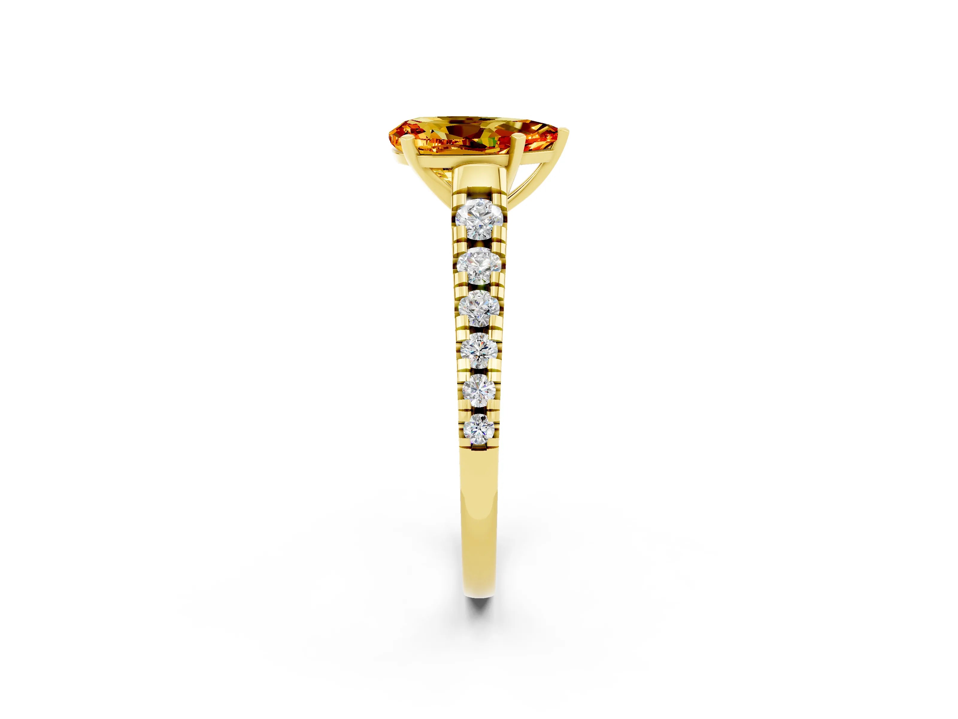 Yellow gold Pear Cut Citrine Solitaire Ring with Cathedral Setting and Pavé Band_2