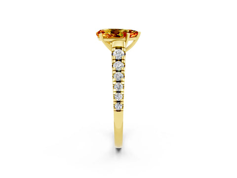 Yellow gold Pear Cut Citrine Solitaire Ring with Cathedral Setting and Pavé Band_2