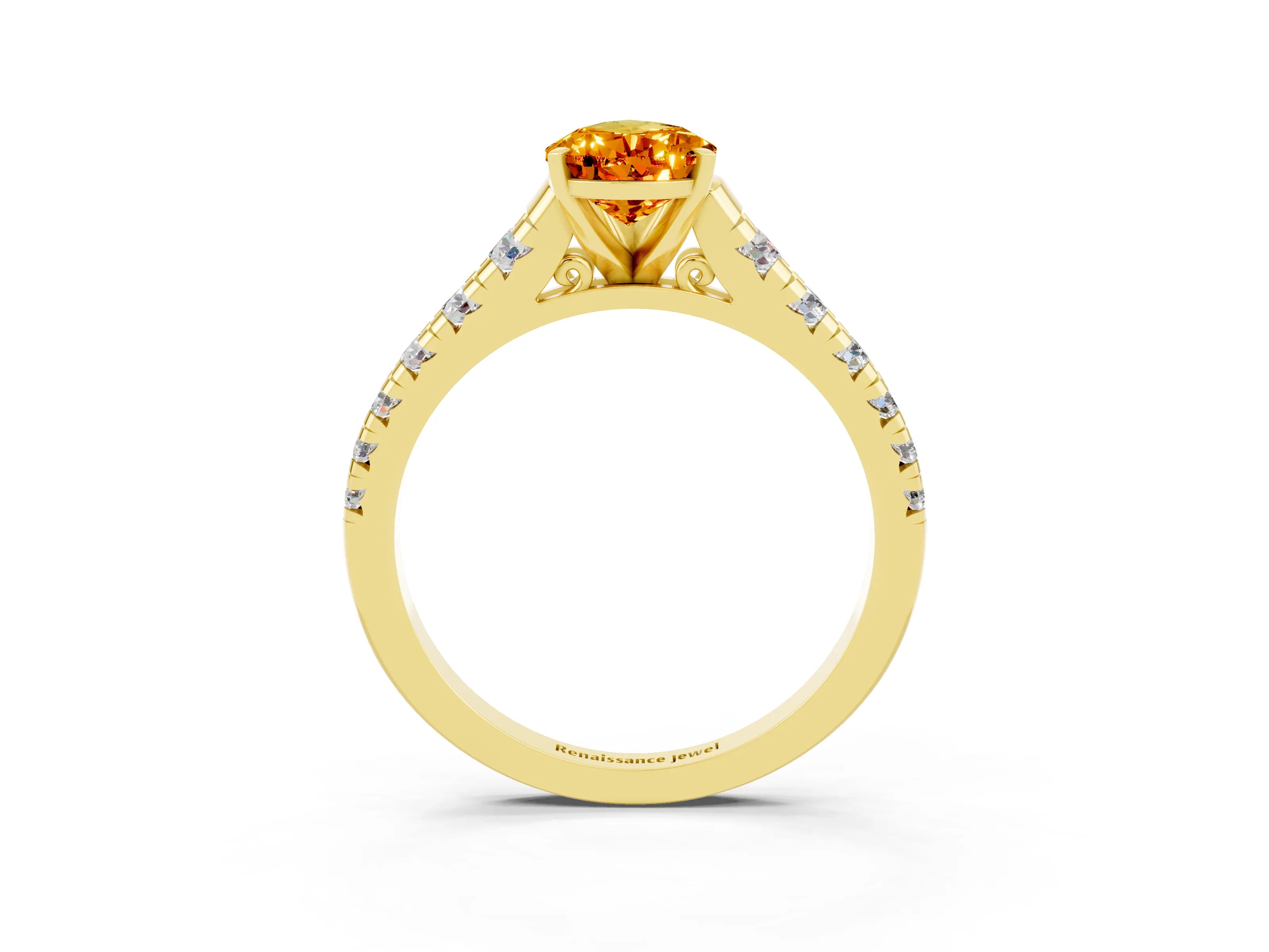 Yellow gold Pear Cut Citrine Solitaire Ring with Cathedral Setting and Pavé Band_3