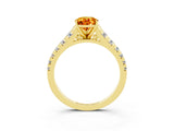 Yellow gold Pear Cut Citrine Solitaire Ring with Cathedral Setting and Pavé Band_3