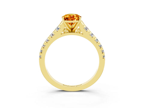 Yellow gold Pear Cut Citrine Solitaire Ring with Cathedral Setting and Pavé Band_3