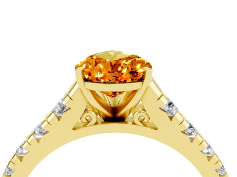 Yellow gold Pear Cut Citrine Solitaire Ring with Cathedral Setting and Pavé Band_4