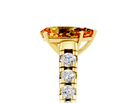 Yellow gold Pear Cut Citrine Solitaire Ring with Cathedral Setting and Pavé Band_5