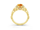 Yellow gold Pear Cut Citrine Solitaire Ring with Filigree Band and Four-Prong Setting_27