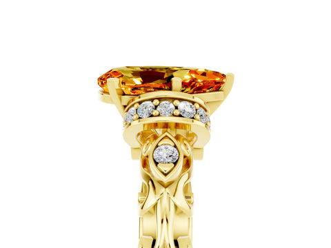Yellow gold Pear Cut Citrine Solitaire Ring with Filigree Band and Four-Prong Setting_29