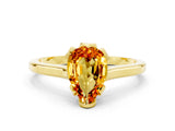 Yellow gold Pear Cut Citrine Solitaire Ring with Flower Prong Setting and Classic Band_12