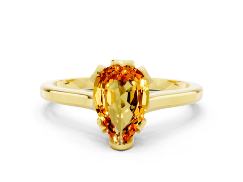 Yellow gold Pear Cut Citrine Solitaire Ring with Flower Prong Setting and Classic Band_12