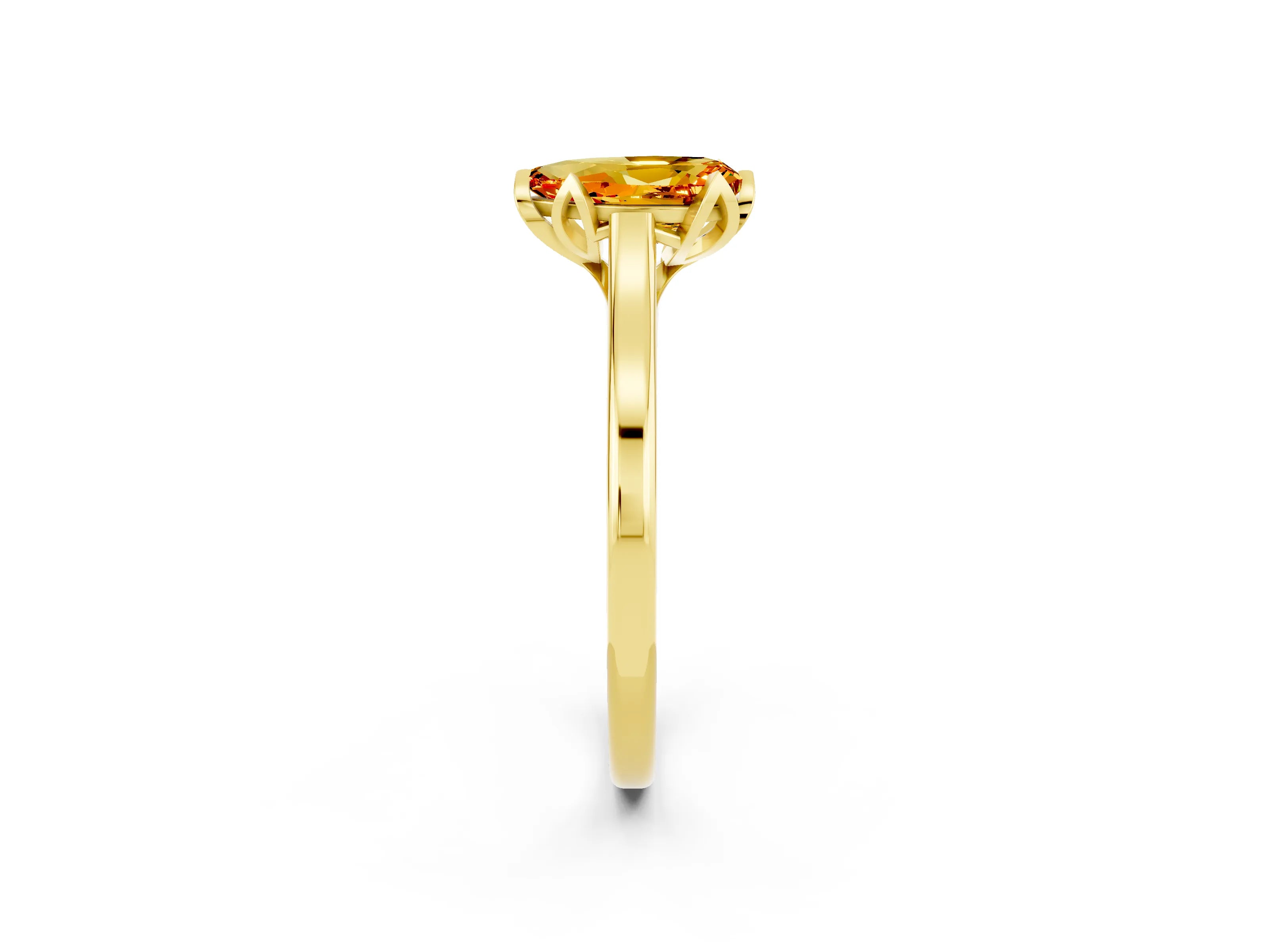 Yellow gold Pear Cut Citrine Solitaire Ring with Flower Prong Setting and Classic Band_14