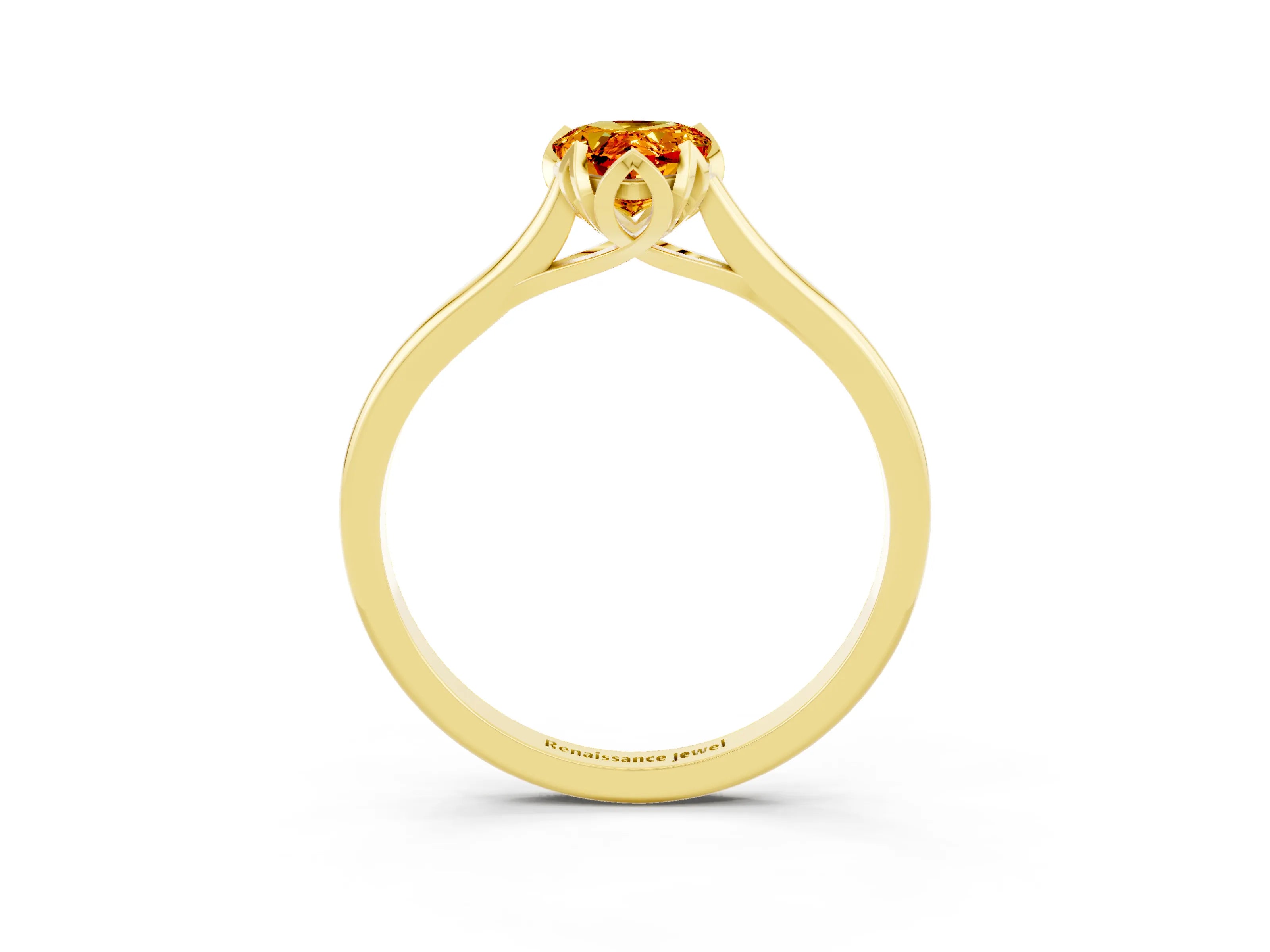 Yellow gold Pear Cut Citrine Solitaire Ring with Flower Prong Setting and Classic Band_15