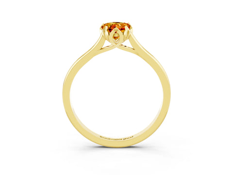 Yellow gold Pear Cut Citrine Solitaire Ring with Flower Prong Setting and Classic Band_15