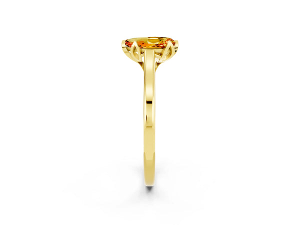 Yellow gold Pear Cut Citrine Solitaire Ring with Flower Prong Setting and Classic Band