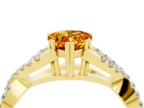 Yellow gold Pear Cut Citrine Solitaire Ring with Four-Prong Setting and Twisted Pavé Band_4
