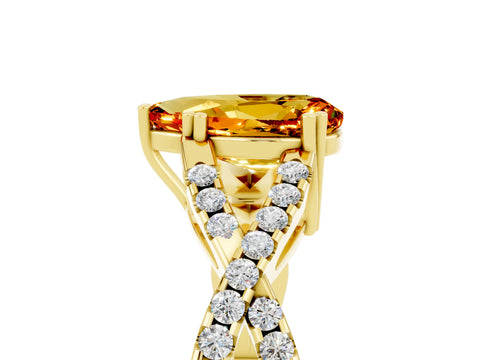 Yellow gold Pear Cut Citrine Solitaire Ring with Four-Prong Setting and Twisted Pavé Band_5