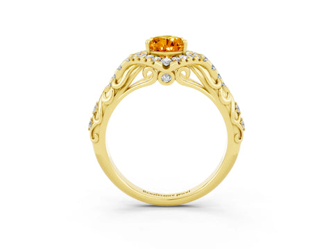Yellow gold Pear Cut Citrine Solitaire Ring with Hidden Halo and Pavé Band_15