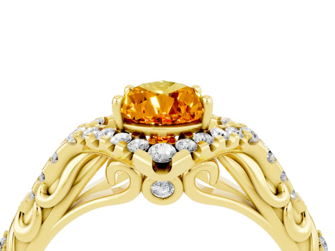 Yellow gold Pear Cut Citrine Solitaire Ring with Hidden Halo and Pavé Band_16