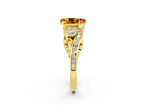 Yellow gold Pear Cut Citrine Solitaire Ring with Milgrain Pavé Band and Four-Prong Setting_26