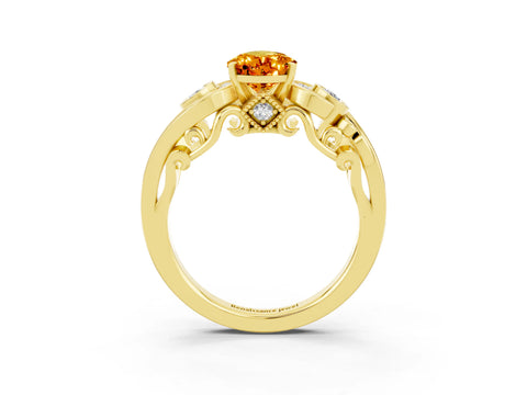 Yellow gold Pear Cut Citrine Solitaire Ring with Milgrain Pavé Band and Four-Prong Setting_27