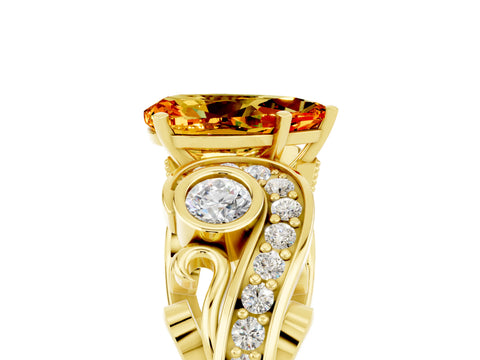 Yellow gold Pear Cut Citrine Solitaire Ring with Milgrain Pavé Band and Four-Prong Setting_29