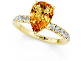 Yellow gold Pear Cut Citrine Solitaire Ring with Pavé Accents and Four-Prong Setting_1