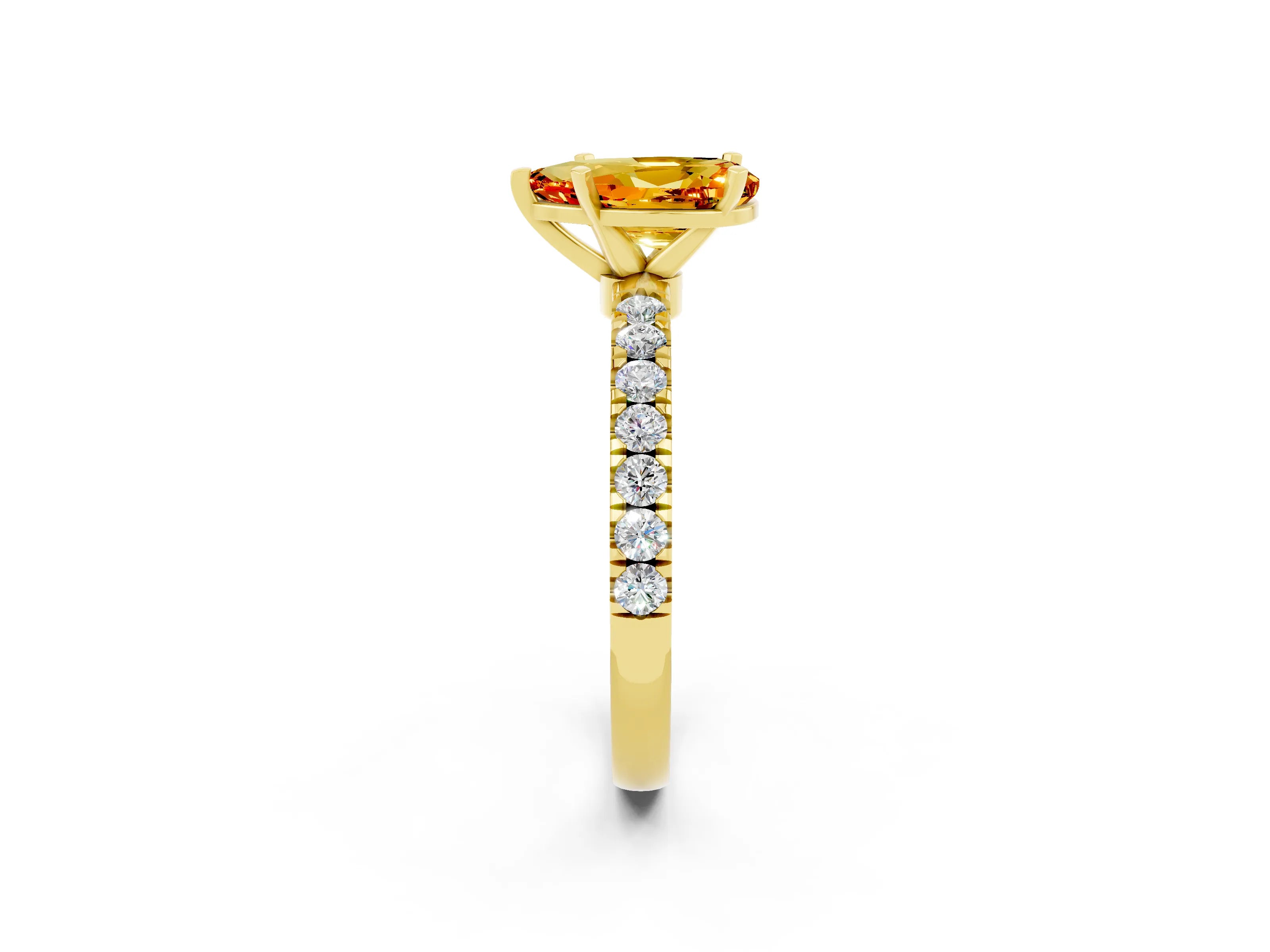 Yellow gold Pear Cut Citrine Solitaire Ring with Pavé Accents and Four-Prong Setting_2