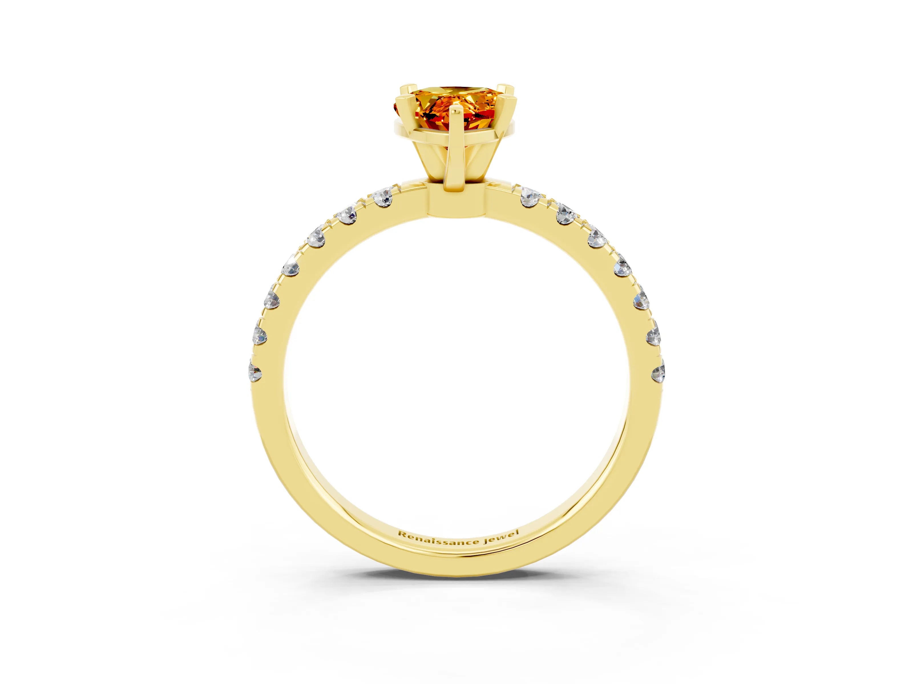 Yellow gold Pear Cut Citrine Solitaire Ring with Pavé Accents and Four-Prong Setting_3