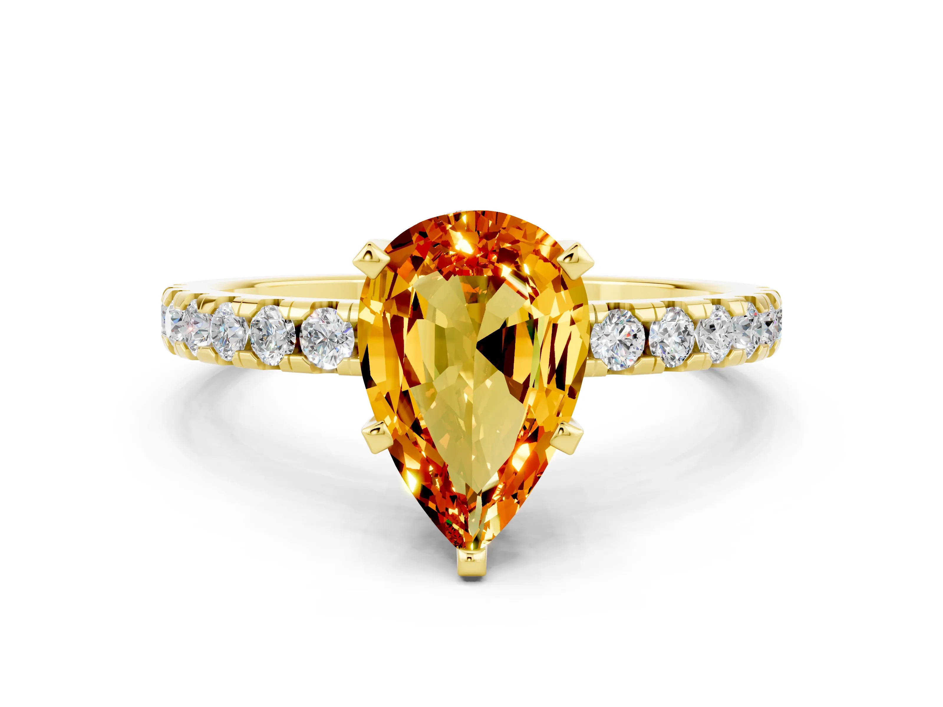 Yellow gold Pear Cut Citrine Solitaire Ring with Pavé Band and Four-Prong Setting_24