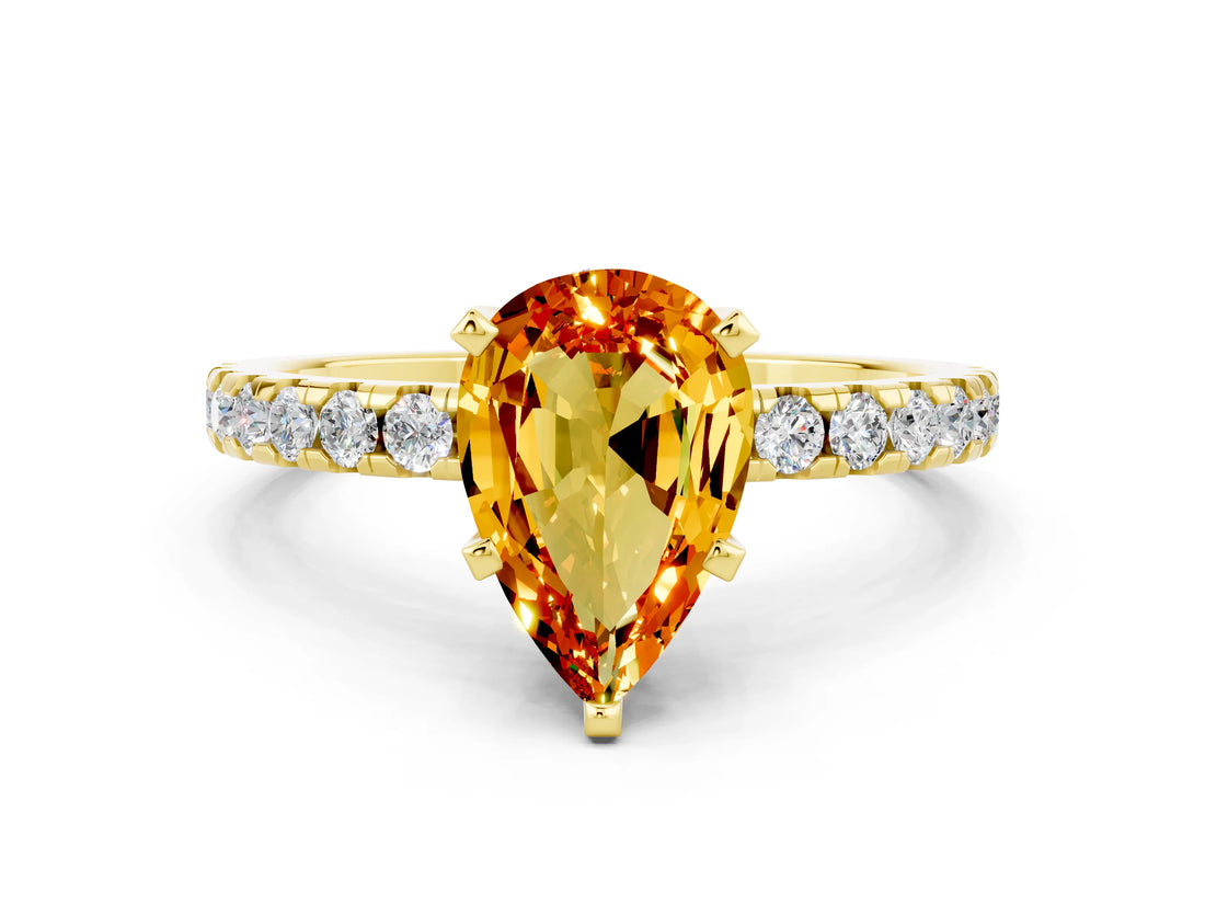 Yellow gold Pear Cut Citrine Solitaire Ring with Pavé Band and Four-Prong Setting_24