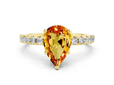 Yellow gold Pear Cut Citrine Solitaire Ring with Pavé Band and Four-Prong Setting_24