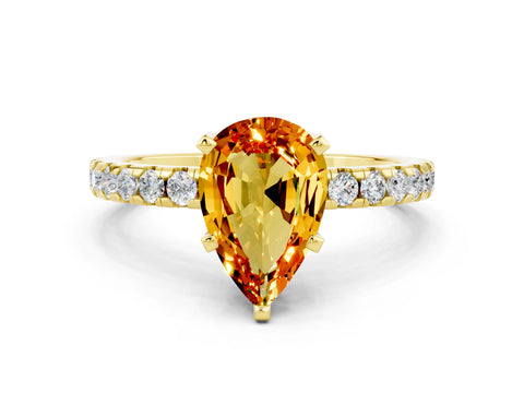 Yellow gold Pear Cut Citrine Solitaire Ring with Pavé Band and Four-Prong Setting_24